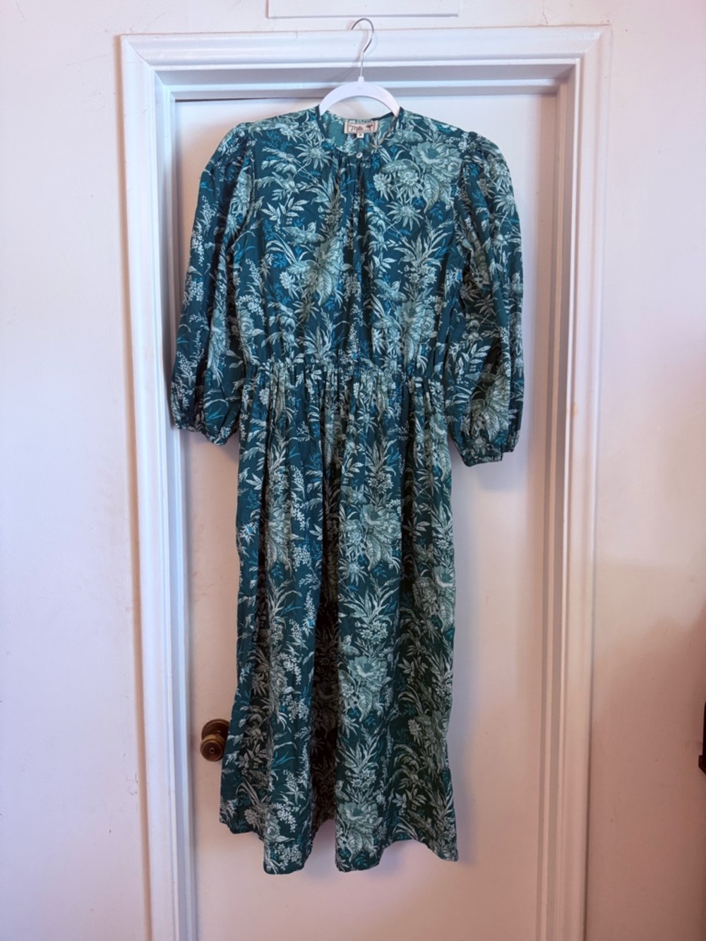 Floral Teal Maxi Dress with Long Sleeves